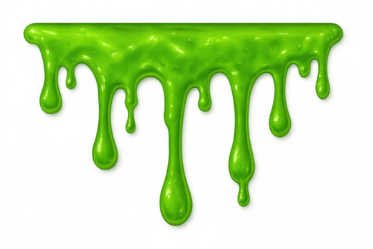 Green dripping slime border, viscous liquid creating a sticky goo effect, transparent background for design elements