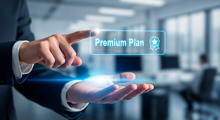 A businessman offering premium plan for the concept of subscription and finance.
