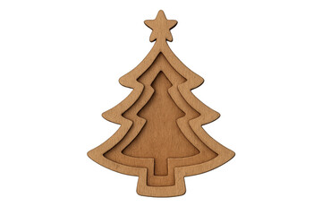 Wooden layered christmas tree decoration on transparent background