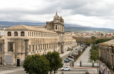 Architectural Sights of The Monastery of Saint Lucy (Monastero di Santa Lucia) in Adrano, Sicily, Italy.