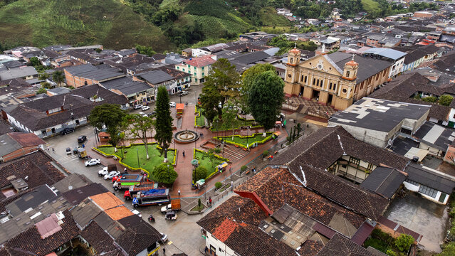 Pacora, Caldas - Colombia. October 5, 2025. Drone view. Municipality located in the north of the department.
