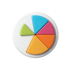 A circular pie chart divided into six vibrant, pastel-colored segments, rendered in a 3D style on a white background
