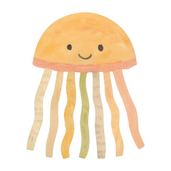 PNG Cute watercolor jellyfish illustration.