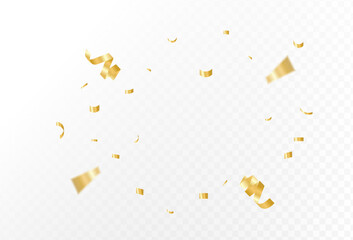 Golden confetti explosion on transparent background for celebration and festive designs