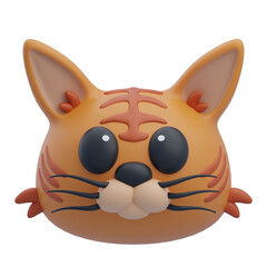 Stylized Lynx Cat Head With Orange Fur Black Eyes And Whiskers Against A Transparent Background 3D Render