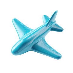 A stylized, light-blue, glossy airplane icon, rendered in a smooth, almost liquid, 3D style