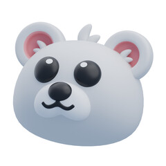 Cute 3D Polar Bear Icon With Big Black Eyes Soft White Fur And Pink Inner Ears Isolated On Transparent Background Minimalist Style Arctic Animal Face