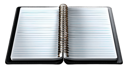 Open Notebook with Blank Pages: A close-up shot of an open notebook featuring pristine blank lined pages ready for ideas. Focus on the potential. This image could be used for concept of idea.