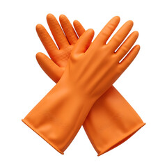 Fototapeta premium Orange Rubber Gloves Crossed, isolated on white or transparent background. PNG