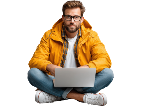 Focused Brilliance: A contemplative individual, immersed in thought, engages with technology. This image portrays the modern intersection of intellect, the digital realm, and innovative endeavor.