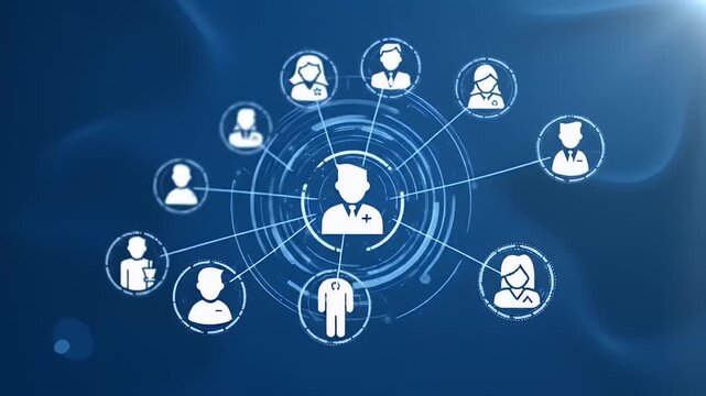 Medical Network Illustration on Blue Abstract Background with Glowing Lens Flare - Powered by Adobe