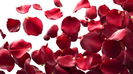 PNG, falling red valentines rose petals isolated on a transparent background