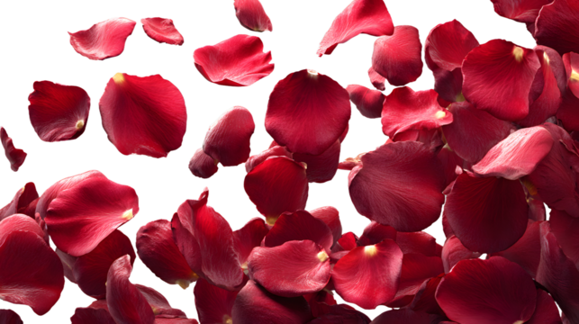 PNG, falling red valentines rose petals isolated on a transparent background