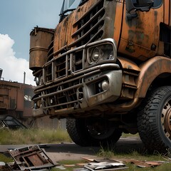 Rusty Industrial Truck in Scrapyard