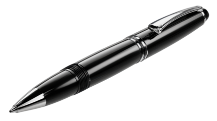 Sleek Black Pen: A close-up shot of a sophisticated black pen with metallic accents. Perfect for professional use and conveying an air of elegance.
