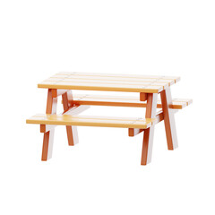 Wooden Picnic Table With Attached Benches With A Transparent Background In A Studio Setting