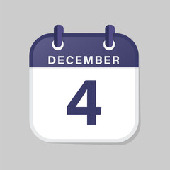 December fourth calendar icon flat vector illustration