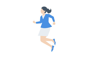 走る水色のスーツ姿の女性