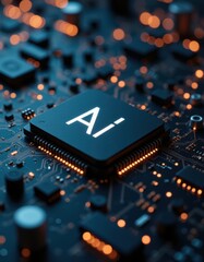 futuristic AI chip on a circuit board background high tech and artificial intelligence concept animation computer technology cpu microchip digital processor