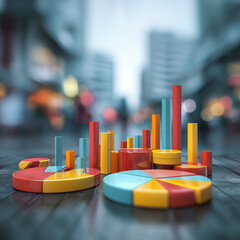 Colorful bar pie line chart financial marketing data analysis.
