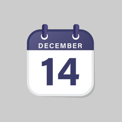 Flat Design Calendar Icon - December 14th Date