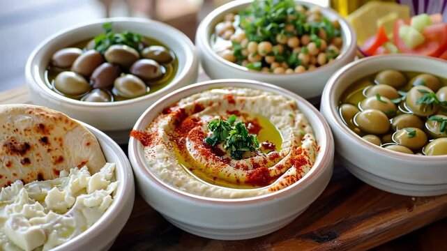 Mediterranean Mezze Platter with Traditional Dips and Fresh Ingredients