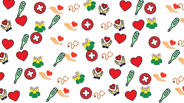 Health pattern with medical symbols on white background. Suitable for healthcare websites, medical presentations, and health related designs for print or web.
