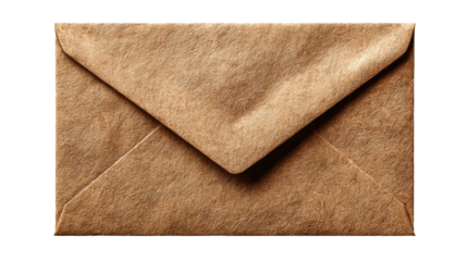A closed brown kraft paper envelope on a textured grey surface, top-down view.
