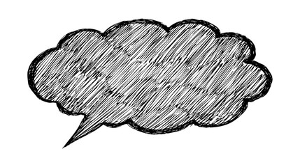 Hand-drawn speech bubble with sketchy lines on white background.