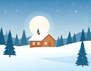 Naklejka premium Peaceful Snow Landscape Illustration