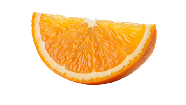 Fresh juicy orange slice with visible segments isolated on transparent background