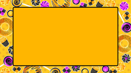 ハロウィン風、お菓子のイラストフレーム、16:9サイズ