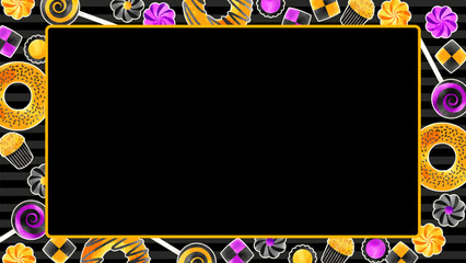 ハロウィン風、お菓子のイラストフレーム、16:9サイズ