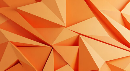 Abstract 3D background with orange polygonal shapes creating a faceted, dynamic look. Great for tech, branding, and modern design themes. AI-generated graphic.