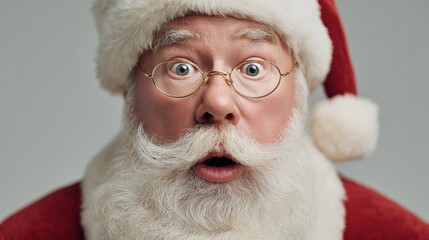 Naklejka premium Surprised Santa Claus Portrait: Authentic Expression of Holiday Joy and Astonishment with Festive Costume