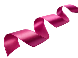 Shiny pink ribbon curled and twisted in a flowing s shape isolated on transparent background