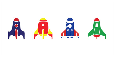 Colorful Rocket Ships Icon Set on a White Background Illustration