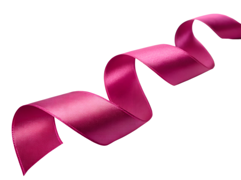 Shiny pink ribbon curled and twisted in a flowing s shape isolated on transparent background