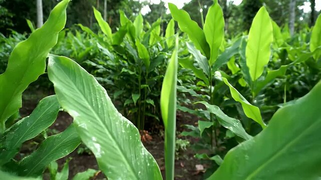lush green cornfield with healthy young maize plants growing under bright sunlight in a rural agricultural landscape