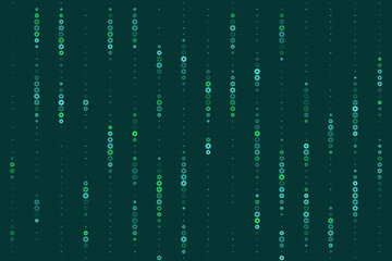 Abstract digital background with vertical lines of glowing green and blue circles and gears, representing technology, data, and connectivity in a modern, futuristic design.