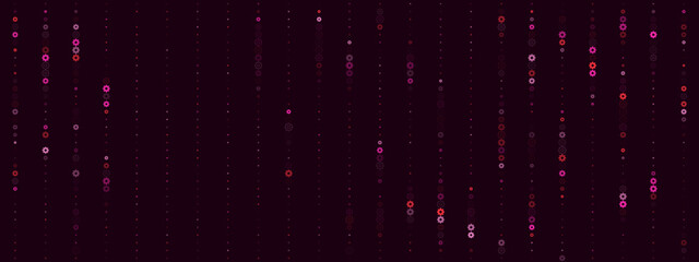 Abstract digital data stream background with glowing pink and purple particles creating a futuristic technology pattern and flowing matrix effect.