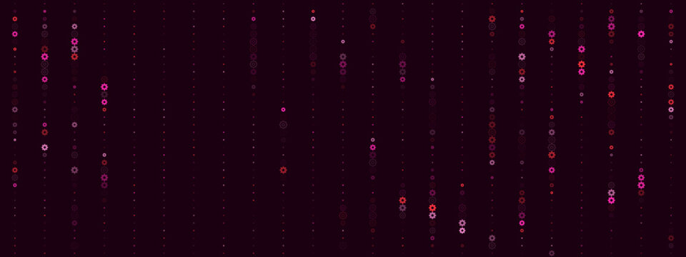 Abstract digital data stream background with glowing pink and purple particles creating a futuristic technology pattern and flowing matrix effect.