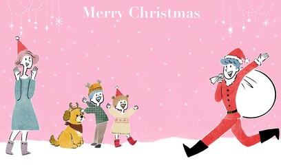 クリスマスの日を楽しむ家族のグリーティングカードテンプレート