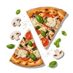 Two Slices of Margherita Pizza with Mushrooms and Basil
