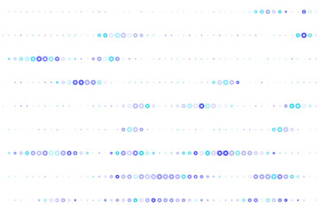 Abstract Digital Technology Background with Glowing Blue and Purple Gear Shapes and Dots Arranged in Horizontal Lines, Modern Futuristic Design