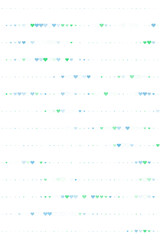 Abstract digital pattern of glowing blue and green hearts and dots on a dark background, symbolizing love, connection, and technology.