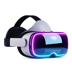 Virtual reality headset with glowing purple and blue lights