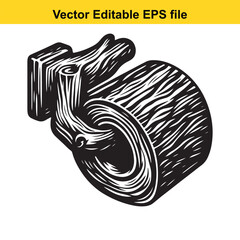 Vector art of a vintagestyle illustration of a toilet paper holder made from a tree stump