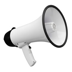 White Megaphone with Black Trim on White Background