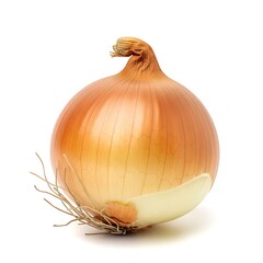 Whole Yellow Onion with Root Fibers and Peeled Layer